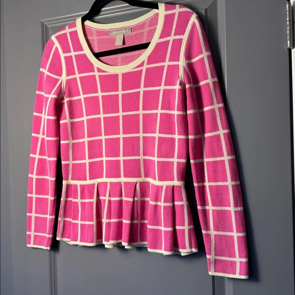 Banana Republic Pink Windowpane Peplum Sweater | Size Small - Picture 3 of 7